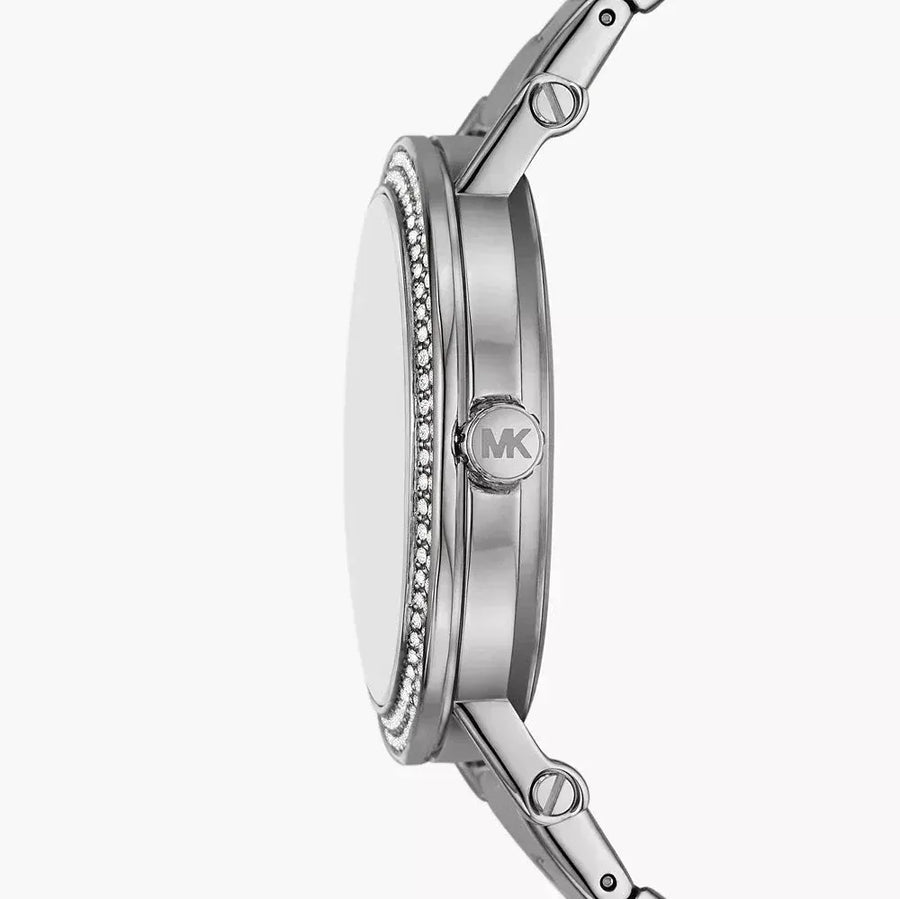 Michael Kors Corey Three Hand Pink Dial Silver Steel Strap Watch for Women - MKO1050