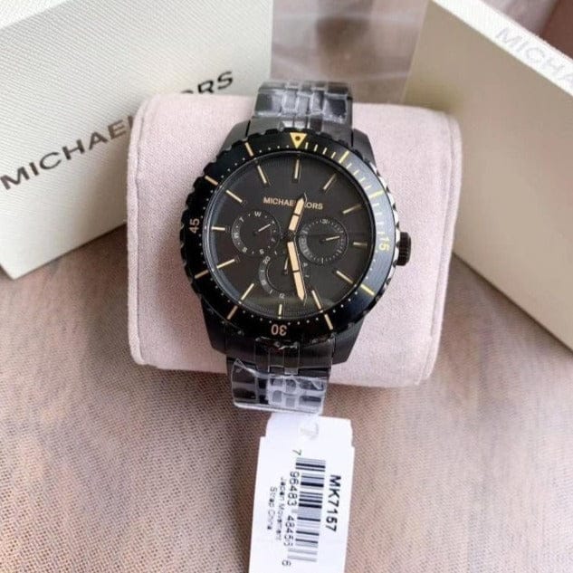 Michael Kors Cunningham Chronograph Black Dial Black Steel Strap Watch For Men - MK7157