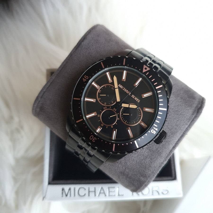 Michael Kors Cunningham Chronograph Black Dial Black Steel Strap Watch For Men - MK7157