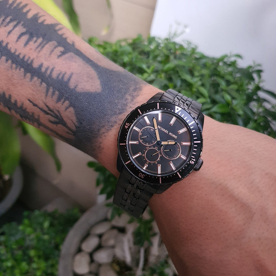 Michael Kors Cunningham Chronograph Black Dial Black Steel Strap Watch For Men - MK7157