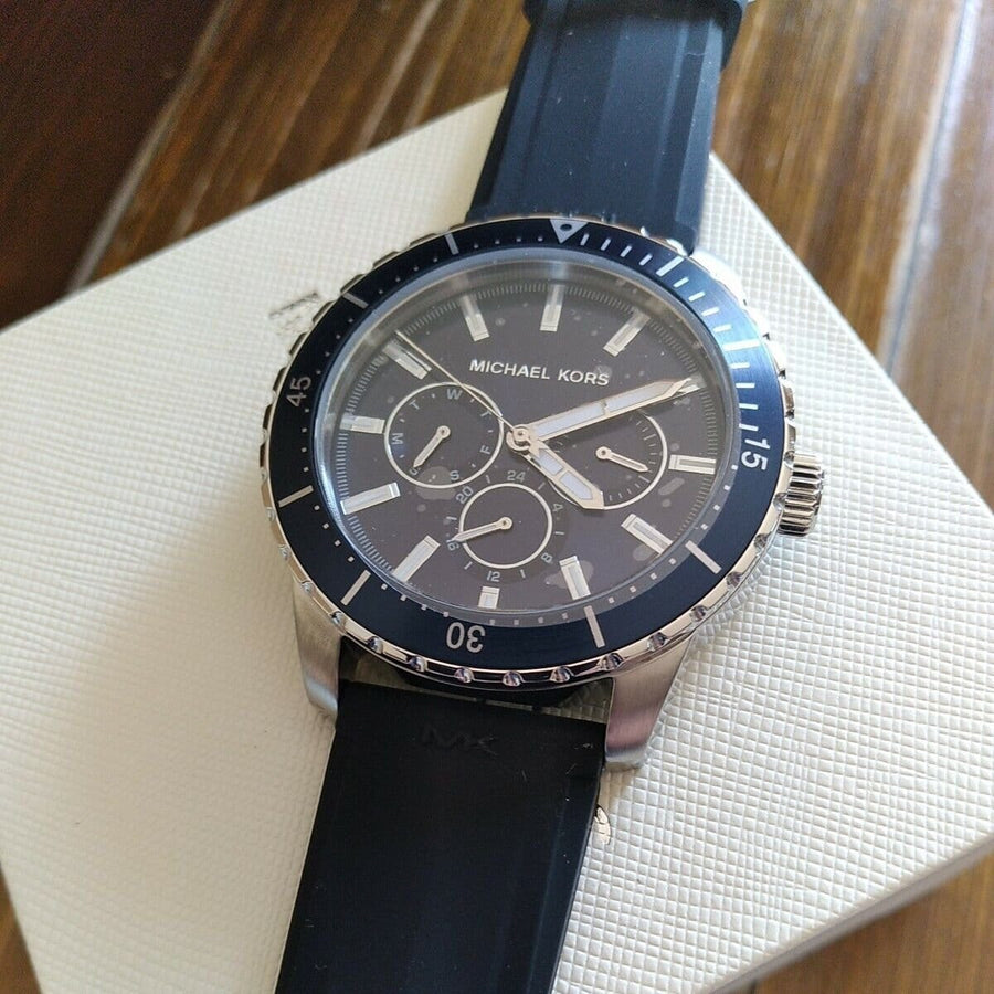 Michael Kors Cunningham Multifunction Blue Dial Black Rubber Strap Watch For Men - MK7160