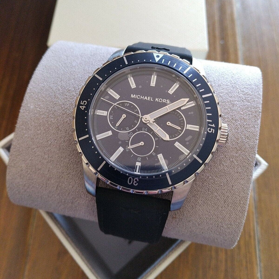 Michael Kors Cunningham Multifunction Blue Dial Black Rubber Strap Watch For Men - MK7160