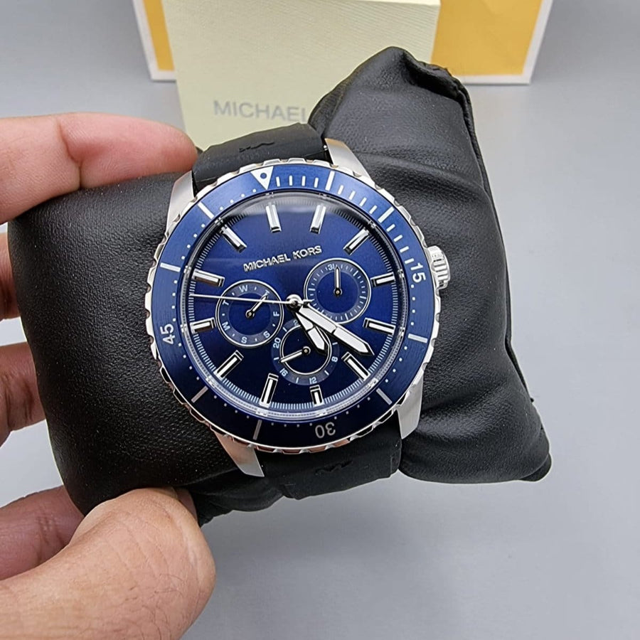 Michael Kors Cunningham Multifunction Blue Dial Black Rubber Strap Watch For Men - MK7160