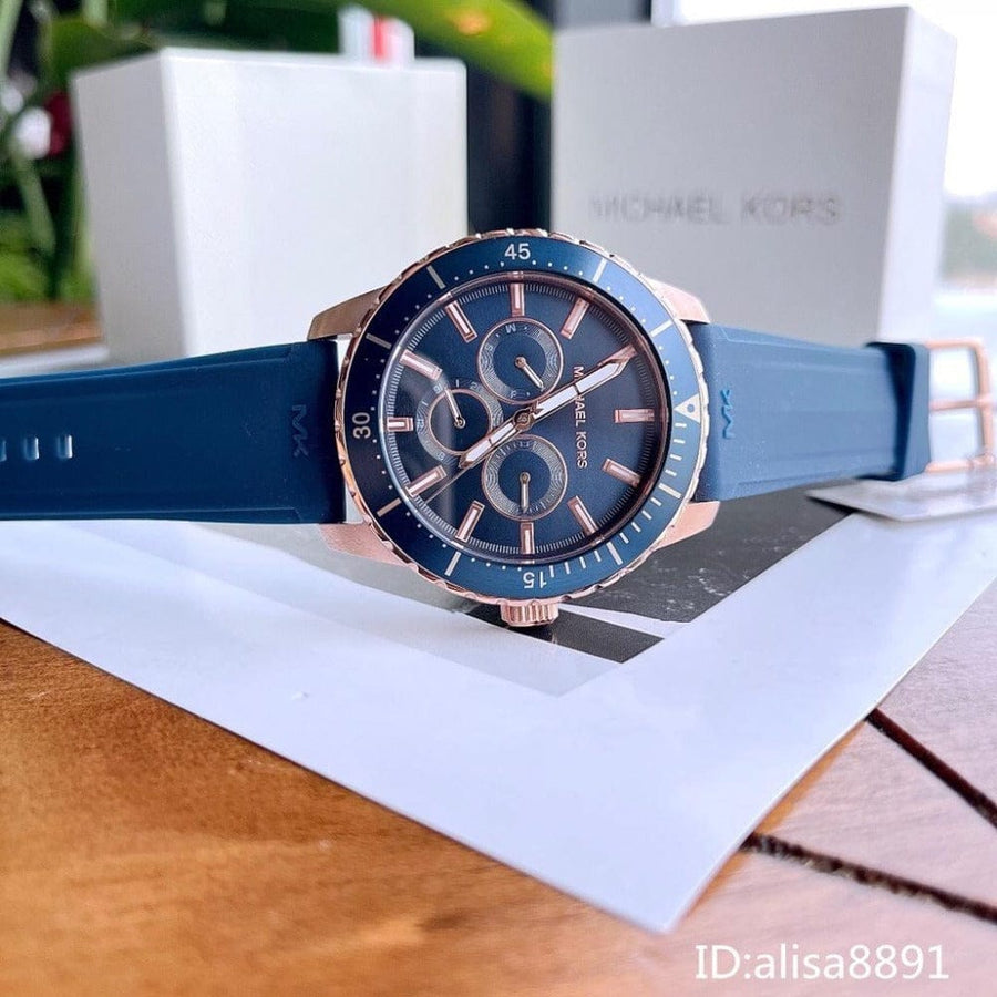 Michael Kors Cunningham Multifunction Blue Dial Blue Rubber Strap Watch For Men - MK7163