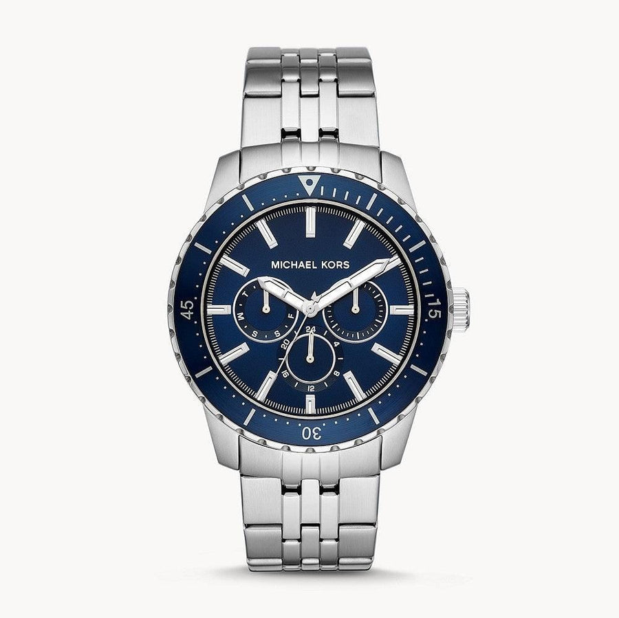 Michael Kors Cunningham Multifunction Blue Dial Silver Steel Strap Watch For Men - MK7153