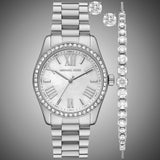 Michael Kors Lexington Crystals Mother of Pearl White Dial Silver Steel Strap Watch for Women - MK1087