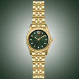 Michael Kors Lexington Pave Three-Hand Green Dial Gold Steel Strap Watch for Women - MK4842