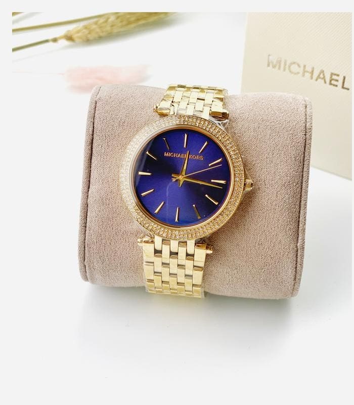 Michael Kors Darci Blue Dial Gold Steel Strap Watch for Women - MK3406