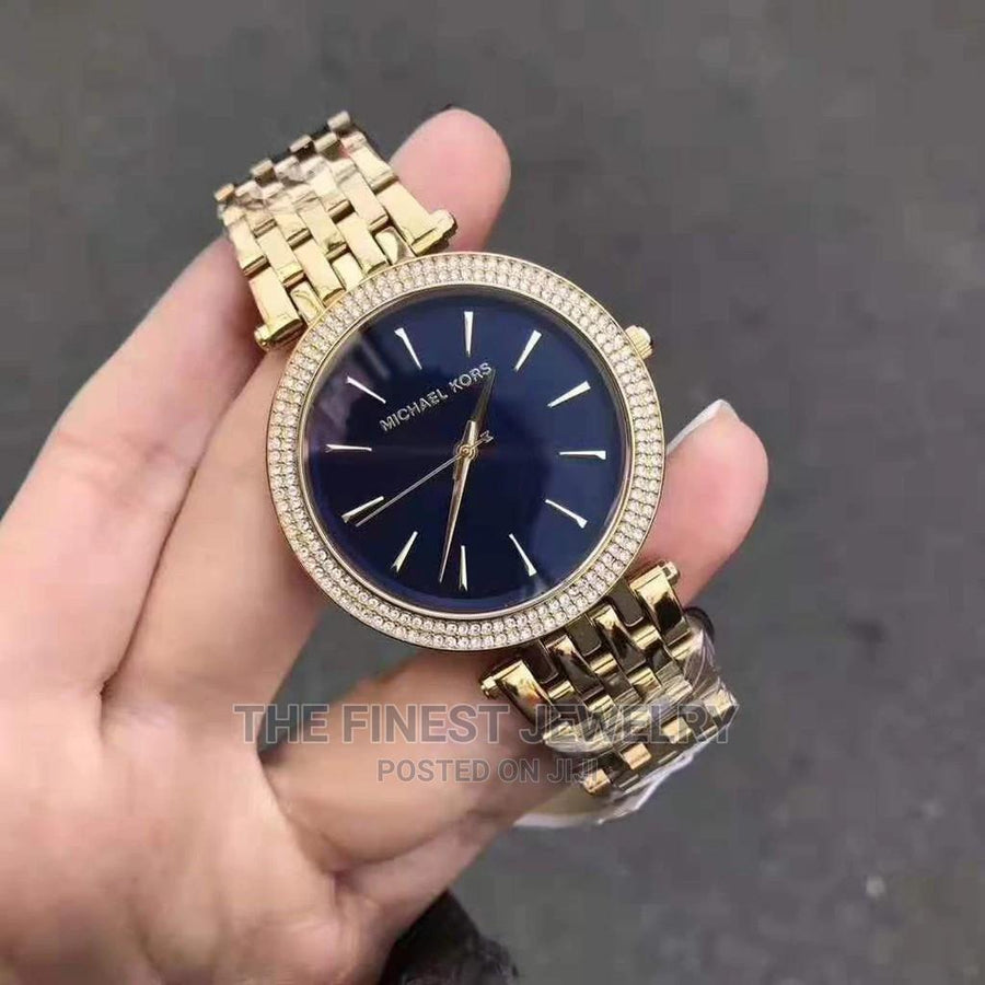 Michael Kors Darci Blue Dial Gold Steel Strap Watch for Women - MK3406