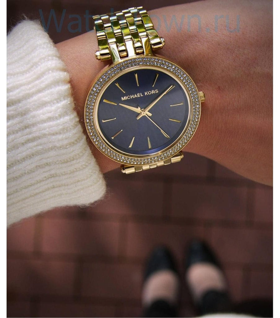 Michael Kors Darci Blue Dial Gold Steel Strap Watch for Women - MK3406