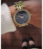 Michael Kors Darci Blue Dial Gold Steel Strap Watch for Women - MK3406