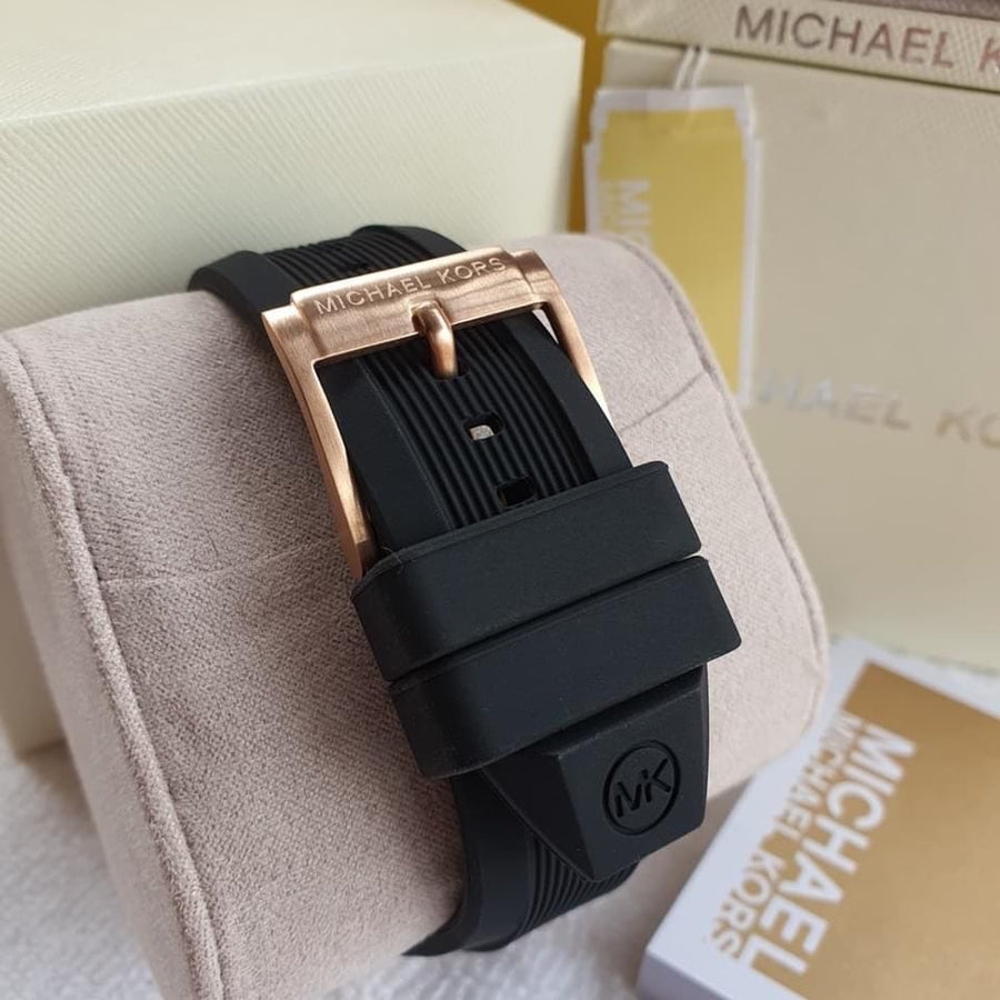 Michael Kors Dylan Chronograph Black Dial Black Rubber Strap Watch For Women - MK8557