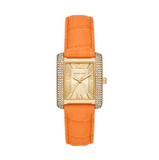 Michael Kors Emery Three Hand Rose Gold Dial Orange Leather Strap Watch For Women - MK2983