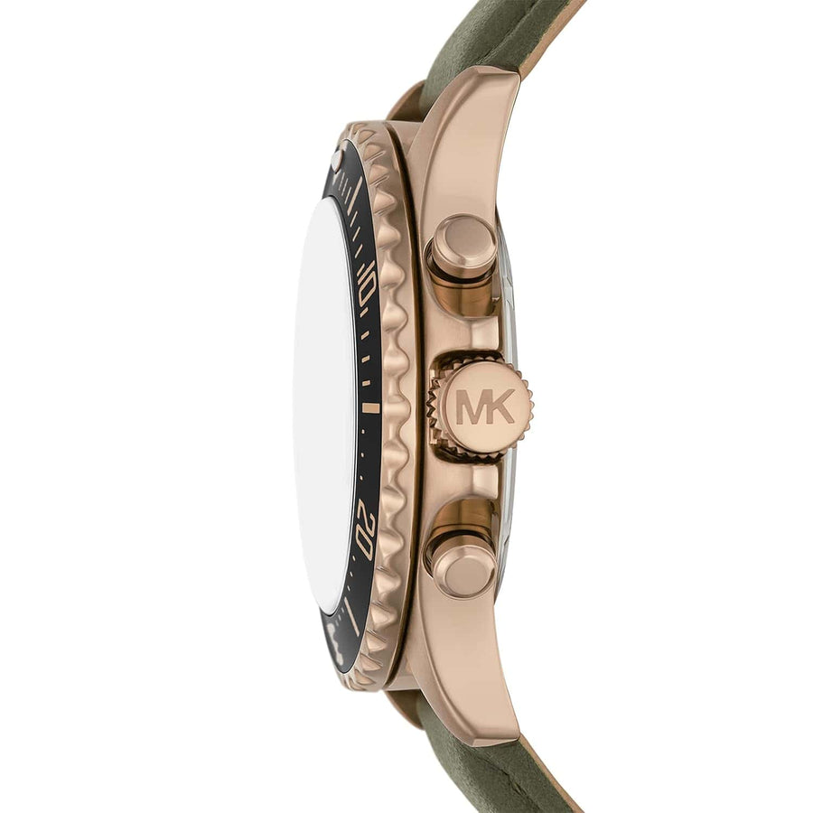Michael Kors Everest Analog Black Dial Green Leather Strap Watch For Men - MK9090
