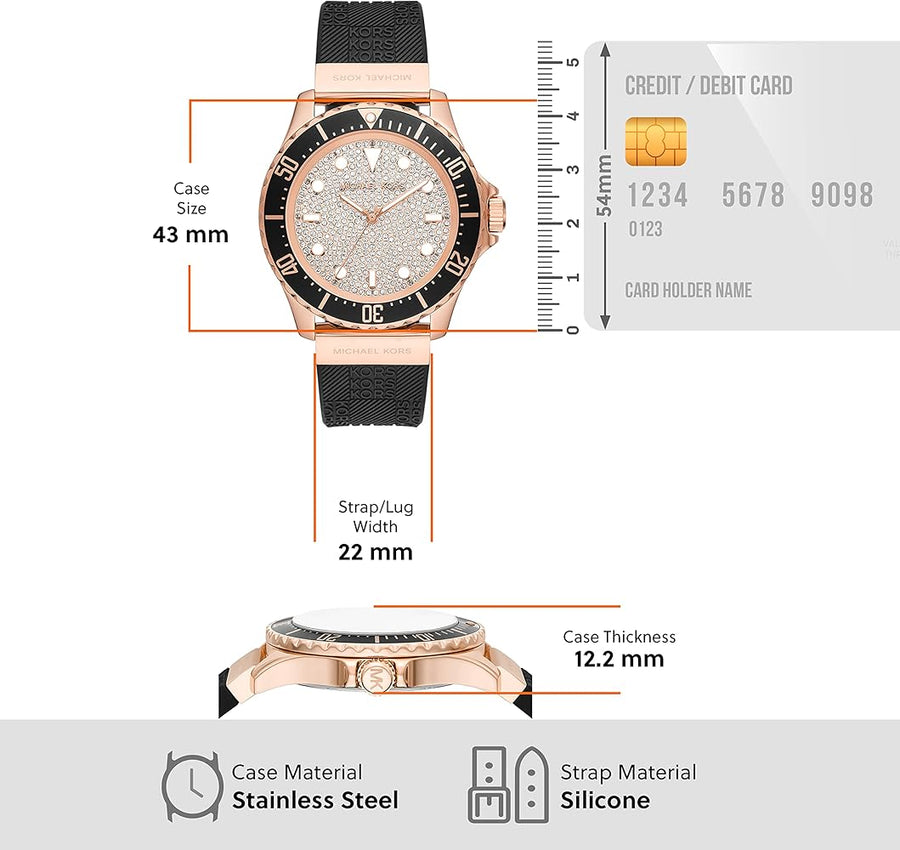 Michael Kors Everest Analog Rose Gold Dial Black Silicone Strap Watch For Women - MK7358