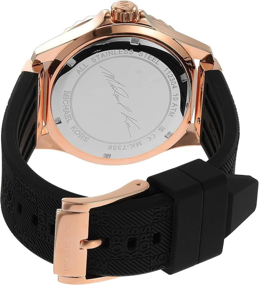 Michael Kors Everest Analog Rose Gold Dial Black Silicone Strap Watch For Women - MK7358