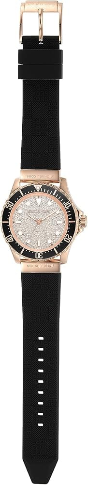 Michael Kors Everest Analog Rose Gold Dial Black Silicone Strap Watch For Women - MK7358