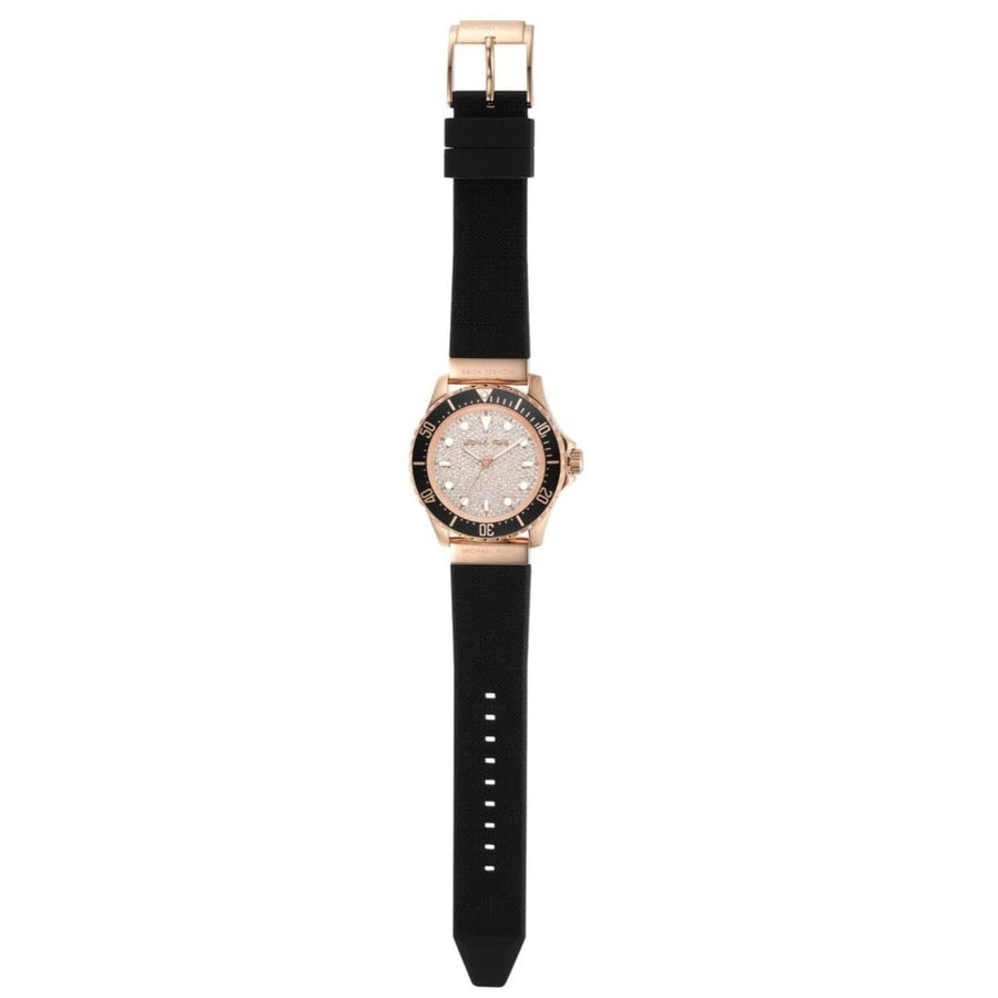 Michael Kors Everest Analog Rose Gold Dial Black Silicone Strap Watch For Women - MK7358