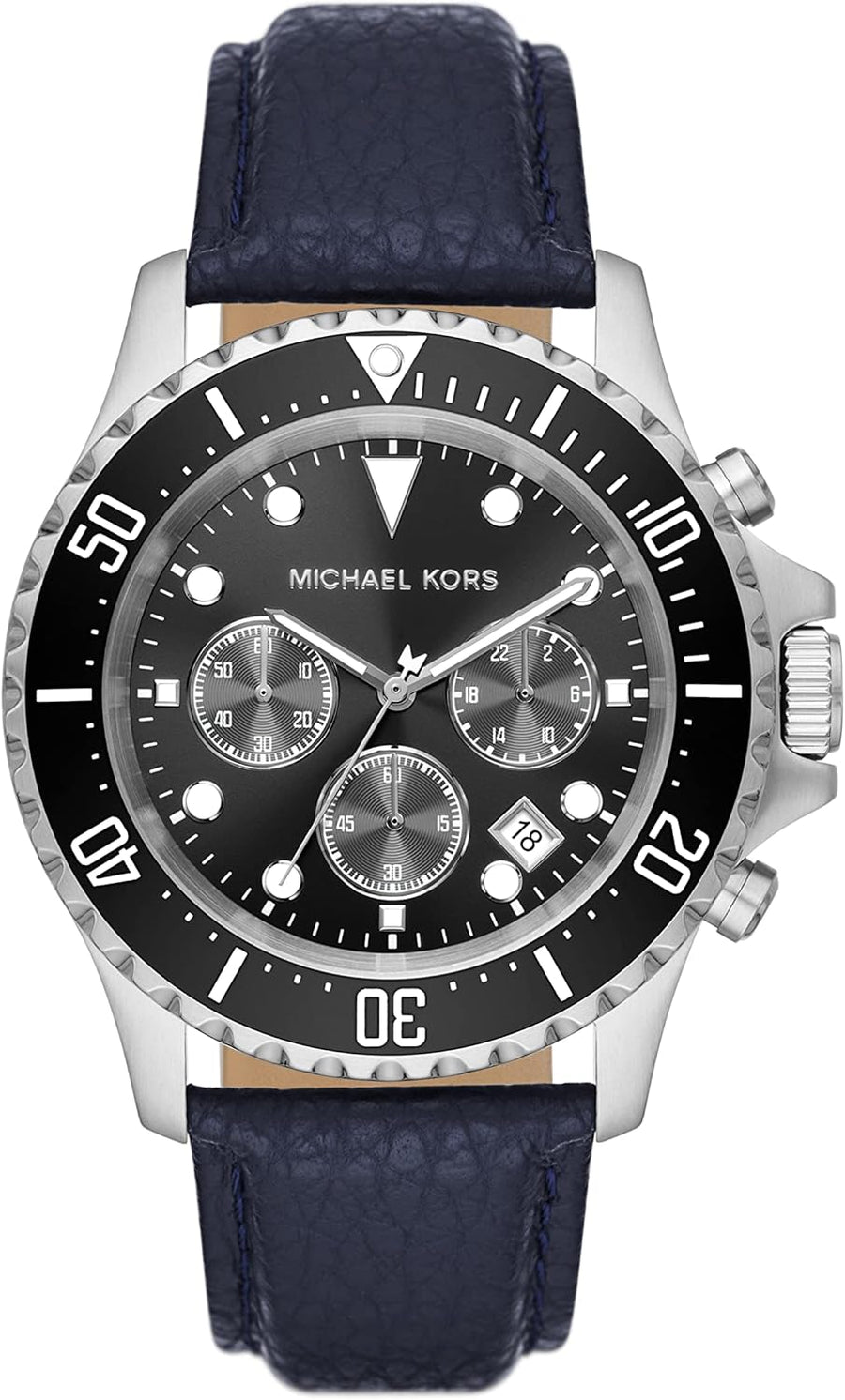 Michael Kors Everest Chronograph Black Dial Blue Leather Strap Watch For Men - MK9091