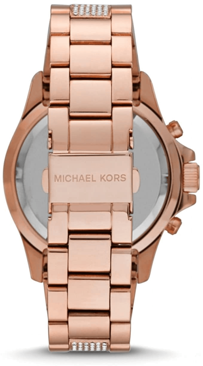 Michael Kors Everest Chronograph Black Dial Rose Gold Steel Strap Watch For Women - MK5875