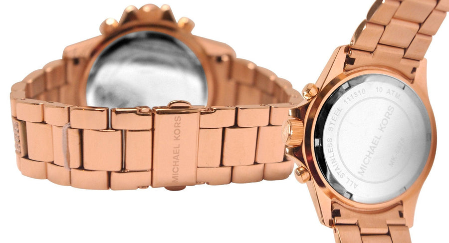 Michael Kors Everest Chronograph Black Dial Rose Gold Steel Strap Watch For Women - MK5875