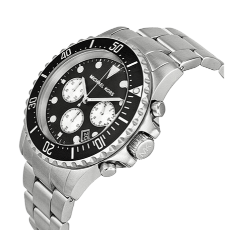 Michael Kors Everest Chronograph Black Dial Silver Steel Strap Watch For Men - MK8256