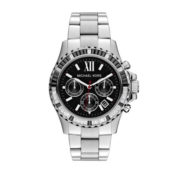 Michael Kors Everest Chronograph Black Dial Silver Steel Strap Watch For Women - MK5753