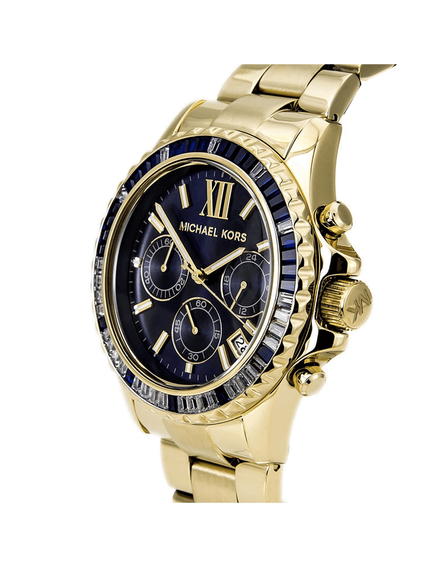 Michael Kors Everest Chronograph Blue Dial Gold Steel Strap Watch for Women - MK5754