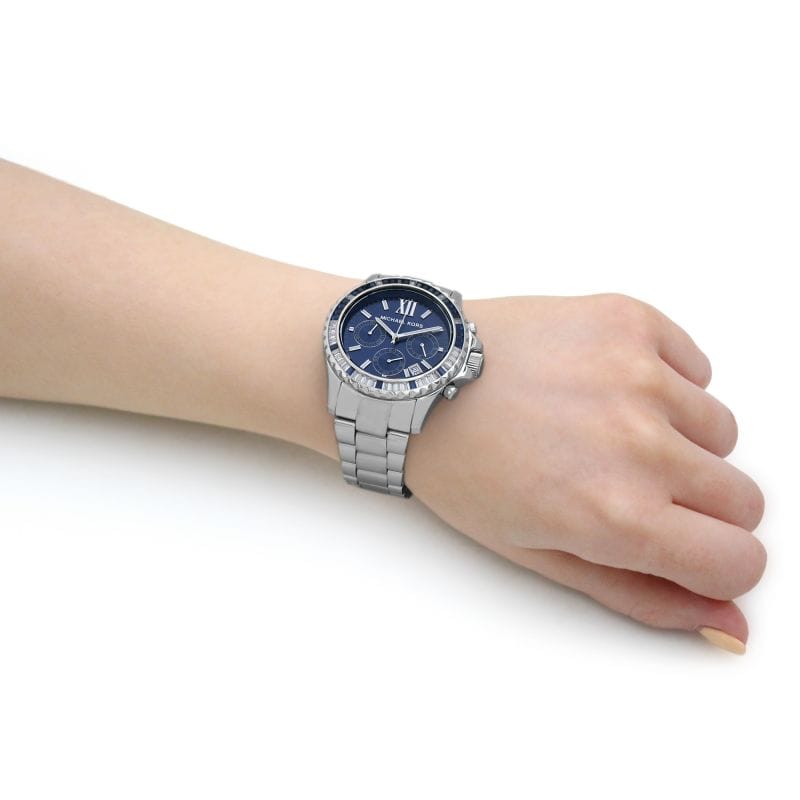 Michael Kors Everest Chronograph Blue Dial Silver Steel Strap Watch For Women - MK7237