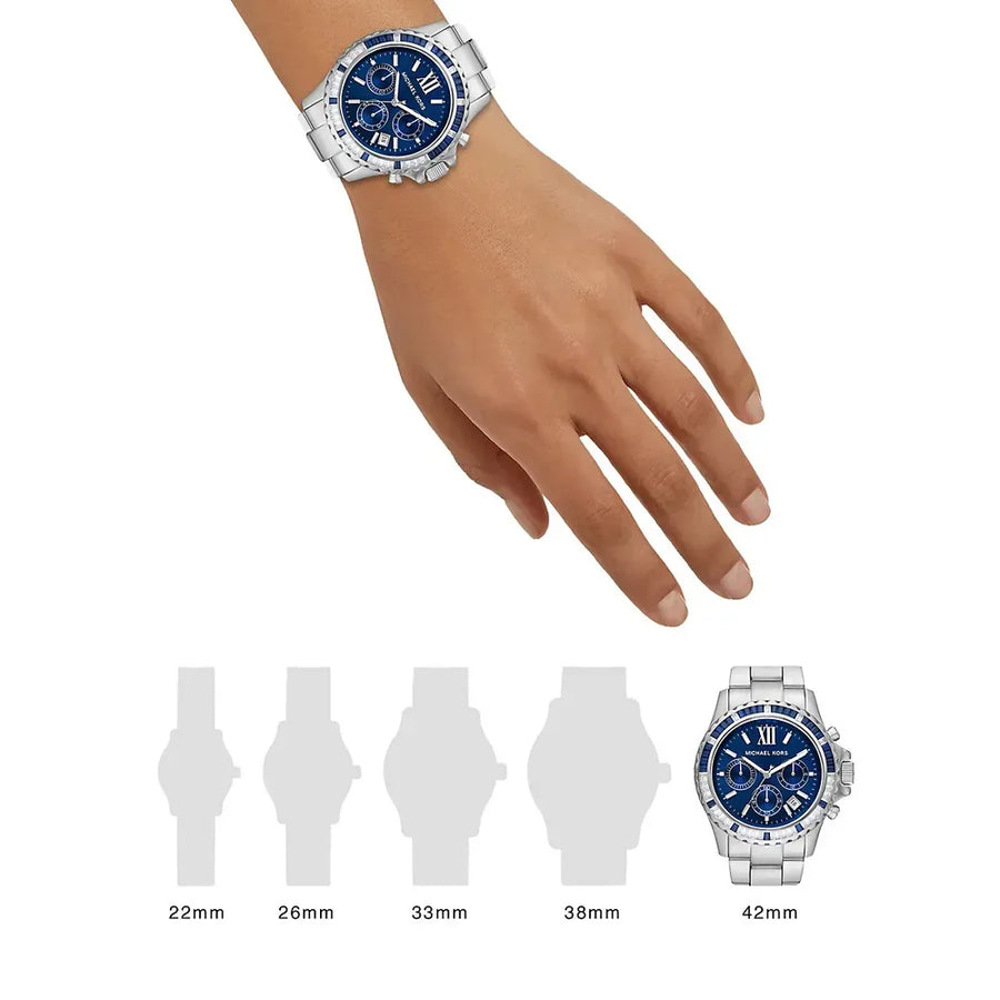 Michael Kors Everest Chronograph Blue Dial Silver Steel Strap Watch For Women - MK7237