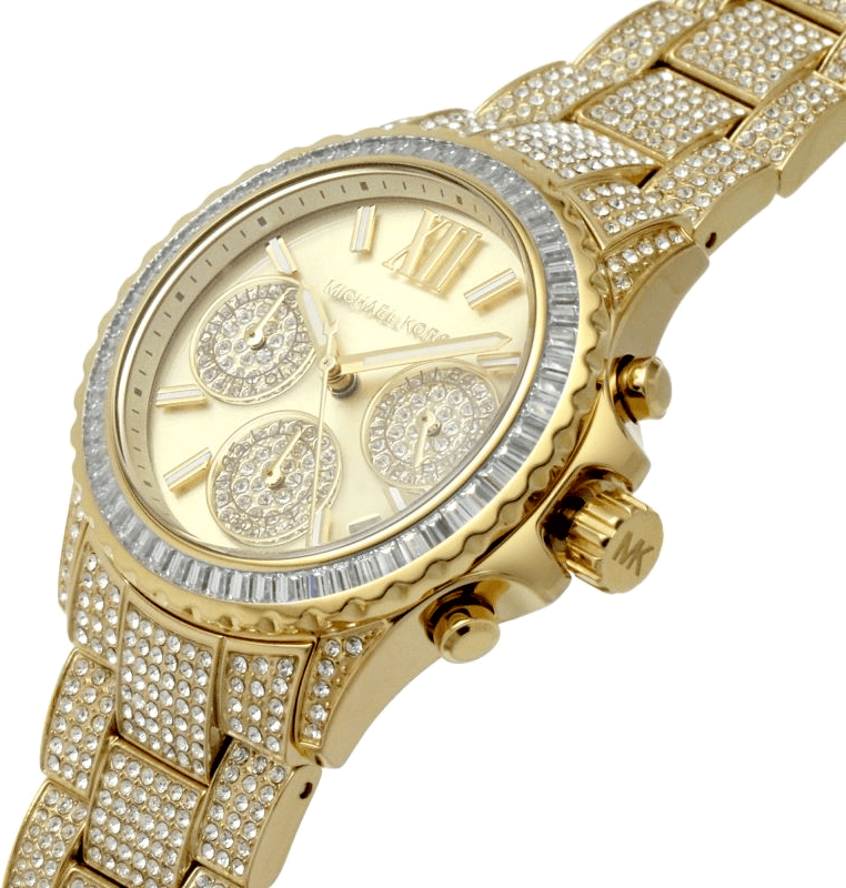 Michael Kors Everest Chronograph Crystals Gold Dial Gold Steel Strap Watch For Women - MK7254