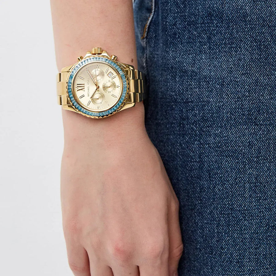 Michael Kors Everest Chronograph Gold Dial Gold Steel Strap Watch For Women - MK7210