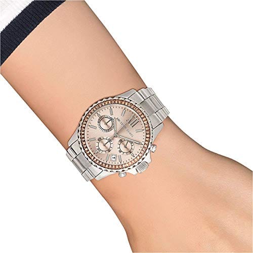 Michael Kors Everest Chronograph Gold Dial Silver Steel Strap Watch For Women - MK5870