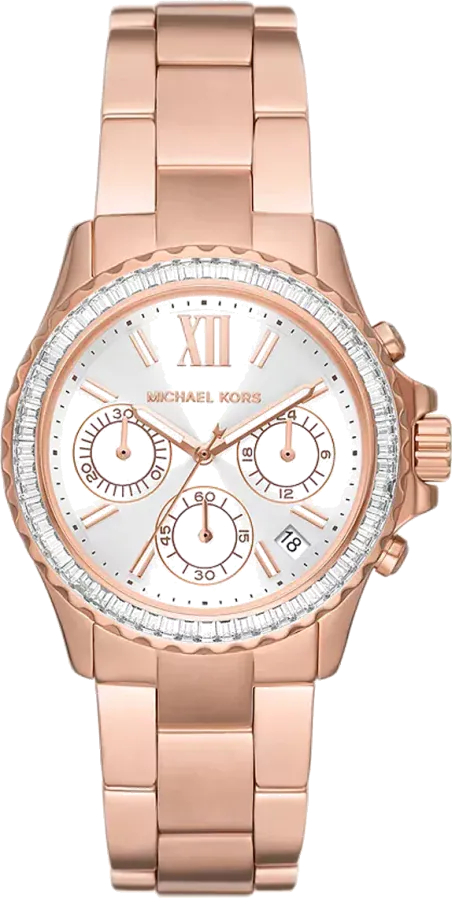 Michael Kors Everest Chronograph Silver Dial Rose Gold Steel Strap Watch For Women - MK7213