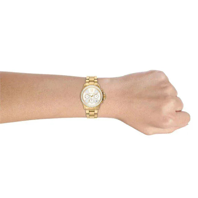 Michael Kors Everest Chronograph White Dial Gold Steel Strap Watch For Women - MK7212