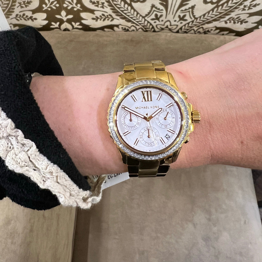 Michael Kors Everest Chronograph White Dial Gold Steel Strap Watch For Women - MK7212