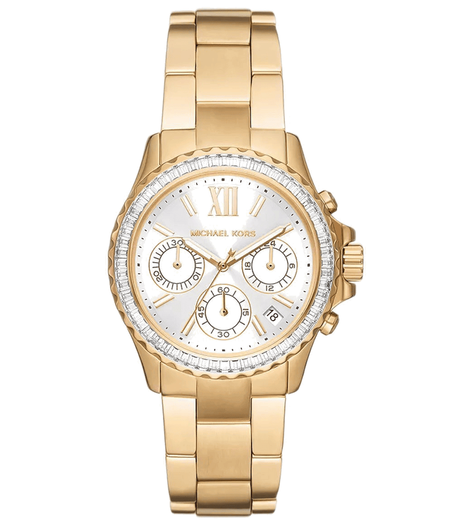 Michael Kors Everest Chronograph White Dial Gold Steel Strap Watch For Women - MK7212
