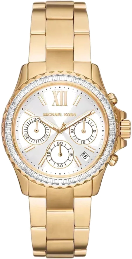 Michael Kors Everest Chronograph White Dial Gold Steel Strap Watch For Women - MK7212
