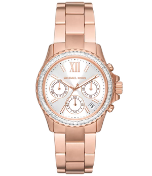 Michael Kors Everest Chronograph Silver Dial Rose Gold Steel Strap Watch For Women - MK7213