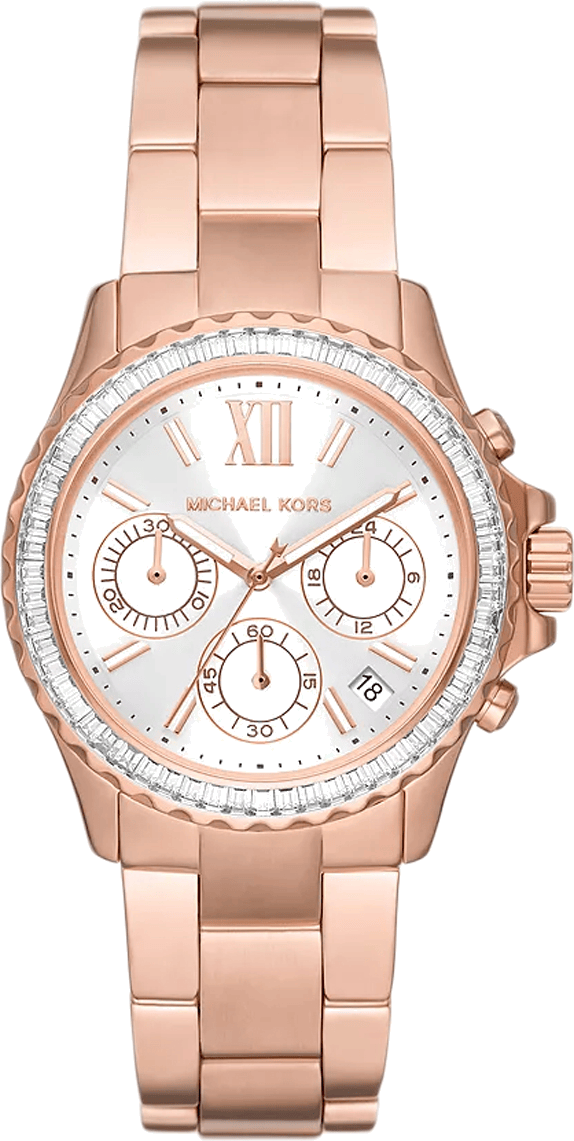 Michael Kors Everest Chronograph Silver Dial Rose Gold Steel Strap Watch For Women - MK7213