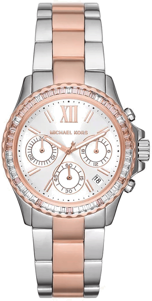 Michael Kors Everest Chronograph White Dial Two Tone Steel Strap Watch For Women - MK7214