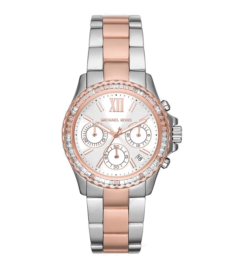 Michael Kors Everest Chronograph White Dial Two Tone Steel Strap Watch For Women - MK7214