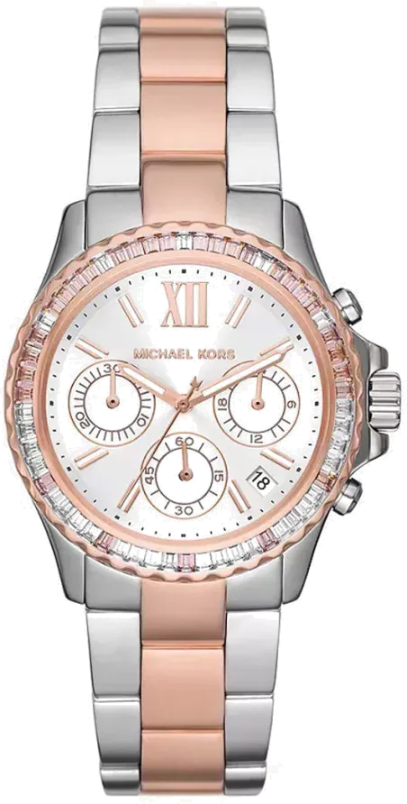 Michael Kors Everest Chronograph White Dial Two Tone Steel Strap Watch For Women - MK7214