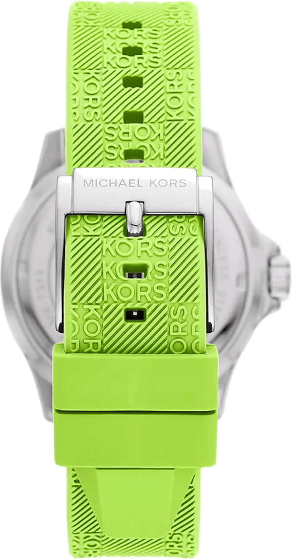 Michael Kors Everest Three Hand Crystals Silver Dial Green Silicone Strap Watch For Women - MK7360