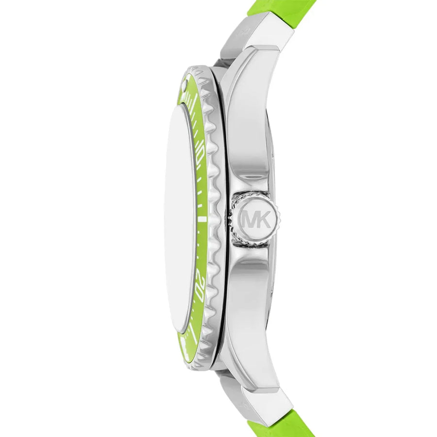 Michael Kors Everest Three Hand Crystals Silver Dial Green Silicone Strap Watch For Women - MK7360