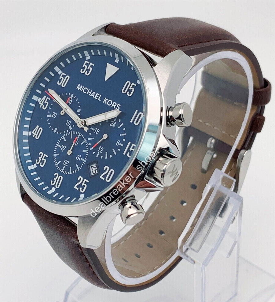 Michael Kors Gage Chronograph Blue Dial Brown Leather Strap Watch For Men - MK8362
