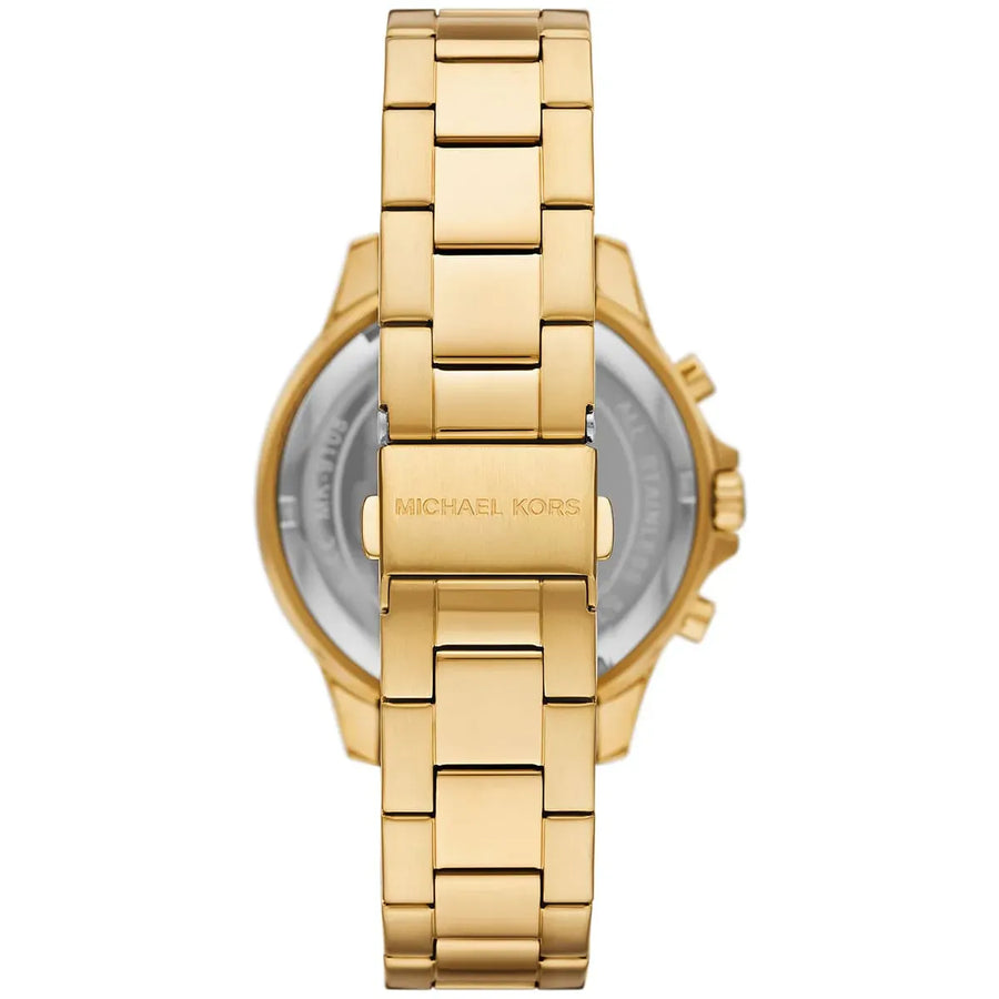 Michael Kors Greyson Chronograph Black Dial Gold Steel Strap Watch For Men - MK9108