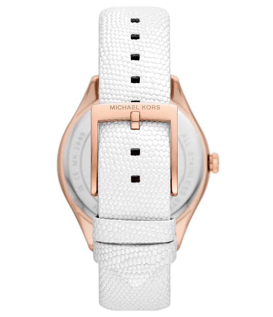 Michael Kors Harlowe Analog Rose Gold Dial White Leather Strap Watch For Women - MK2989