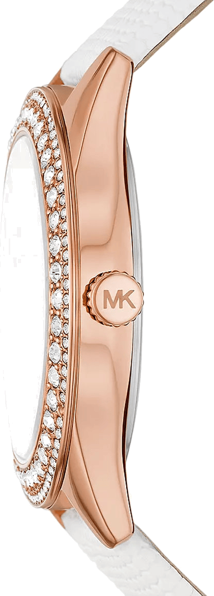 Michael Kors Harlowe Analog Rose Gold Dial White Leather Strap Watch For Women - MK2989