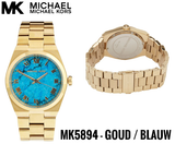 Michael Kors Channing Turquoise Dial Gold Steel Strap Watch For Women - MK5894